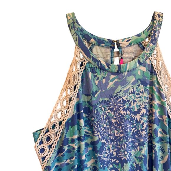 Lilly Pulitzer Blue coastal print romper halter style pockets resort vacation M - Picture 5 of 9